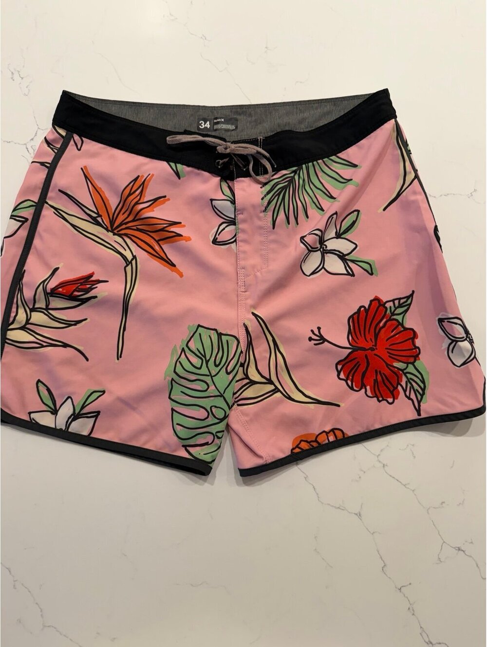 Hurley Mens Phantom Pink Floral Board Shorts Size 34 5” Inseam
